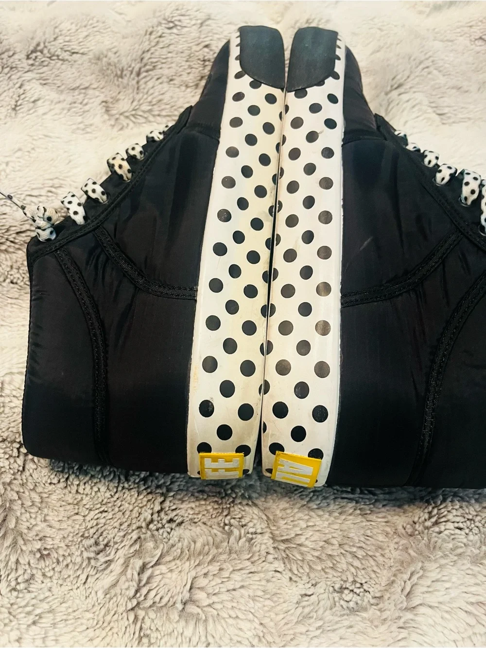 Alife Black High-Top Sneakers with Yellow Logo and White Polka Dot Laces